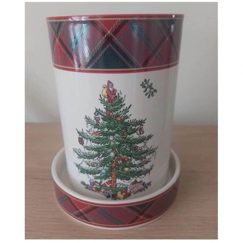 Spode Christmas Tree Tartan Wine Chiller & Coaster Bottle Cooler Set Gift Boxed